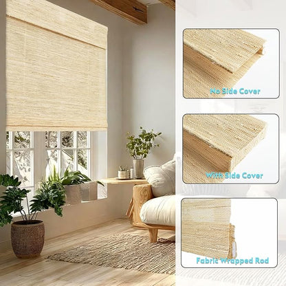 Motorized Bamboo Roman Shades, Motorized Blinds with Remote Compatible with Homekit, Alexa GoogleHome, Smart Wood Woven Shades for Indoor Windows, Customize, Driftland