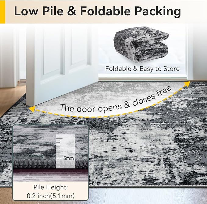 RELEANY Washable Area Rugs 8ft Non-Slip Modern Abstract Soft for Living Room Entryway Bedroom Nursery, Print Pattern, Black Navy Blue Gray