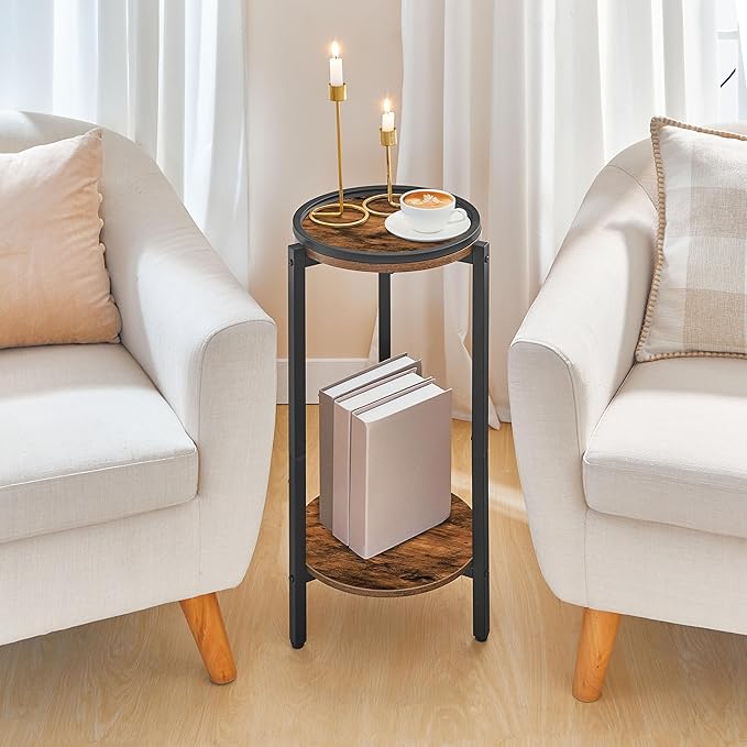 HOOBRO Small Round Side Table for Small Spaces, 28.7" H Tall Coffee Drink Table for Sofa Couch Corner, Circle End Table, Slim Nightstand for Living Room, Bedroom, Rustic Brown BF167BZ01