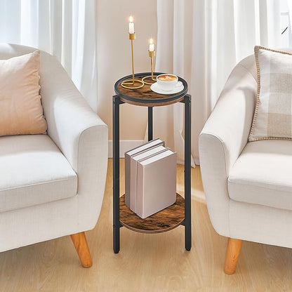 HOOBRO Small Round Side Table for Small Spaces, 28.7" H Tall Coffee Drink Table for Sofa Couch Corner, Circle End Table, Slim Nightstand for Living Room, Bedroom, Rustic Brown BF167BZ01