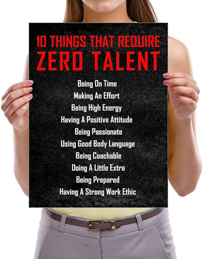 Pyradecor Motivational 10 Things that Require Zero Talent Office Positive Quotes Inspirational Poster Canvas Prints for Classroom Living Room Home Decorations