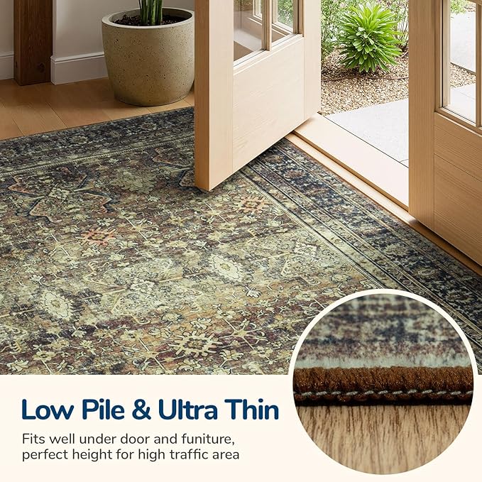 Lessymo Washable Area Rug for Living Room,8x10 Dark Brow Large Rugs with Non-Slip Backing,Soft Boho Carpets for Bedroom Dining Room Nursery Home Office