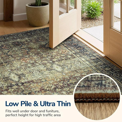 Lessymo Washable Area Rug for Living Room,8x10 Dark Brow Large Rugs with Non-Slip Backing,Soft Boho Carpets for Bedroom Dining Room Nursery Home Office