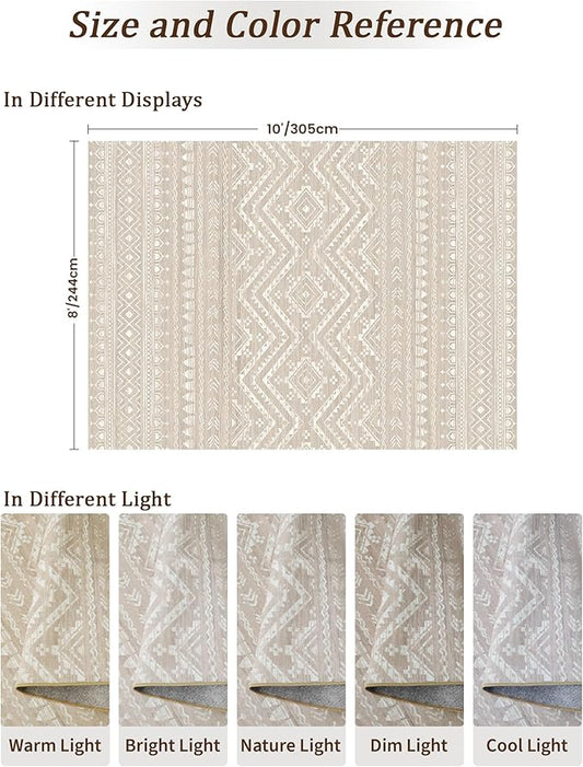 Miukiki 8x10 Area Rug for Living Room Moroccan Washable Rugs Non Slip Indoor Floor Carpet Foldable Large Soft Area Rug for Dining Room Bedroom with Low Pile(Brown,8'x10')
