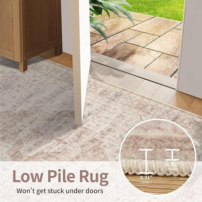 8x10 Washable Area Rug for Living Room & Bedroom, Extra Lager Soft Pink Rugs for Girls Women, Non Slip, Durable Low Pile Carpet, Vintage Carpets for Office, Dining Room, Farmhouse and Kids Room