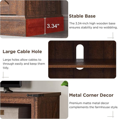 OKD Fireplace TV Stand for 65+ Inch TV, 33" Tall Highboy Farmhouse Entertainment Center w/ 23'' Electric Fireplace, Rustic Media Console w/Sliding Barn Door for Living Room, Reclaimed Barnwood Color