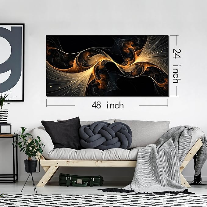Ouzzlie Abstract Wall Art for Bedroom Black Canvas Wall Decor for Living Room Modern Picture Artwork Big Print Home Office 24" x 48"