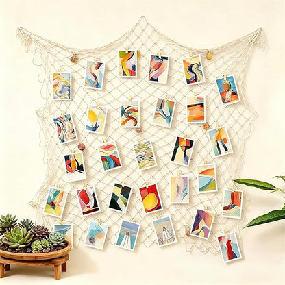 Decorative Fishing Net 2 Pack, Patioland 80x40 Inch Large Beige Fish Net Decor for Wall, Photo Display, Nautical Mermaid Pirate Ocean Themed Beach Hawaii Under the Sea Party Decorations