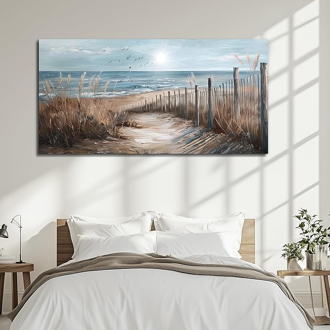 KELIYUAN Large Canvas Wall Art For Living Room Wall Decor For Office Bedroom Mural Wall Pictures Artwork Ocean Sand Dunes Grass Landscape Paintings Hotel Room Aesthetic Home Decoration Art 30"x60"