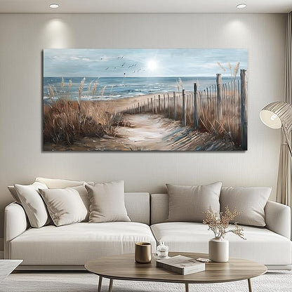 KELIYUAN Canvas Wall Art For Living Room Large Wall Decor For Bedroom Ocean Sand Dunes Grass Landscape Paintings Office Wall Prints Pictures Artwork Ready To Hang Hotel Room Home Decoration 24"x48"