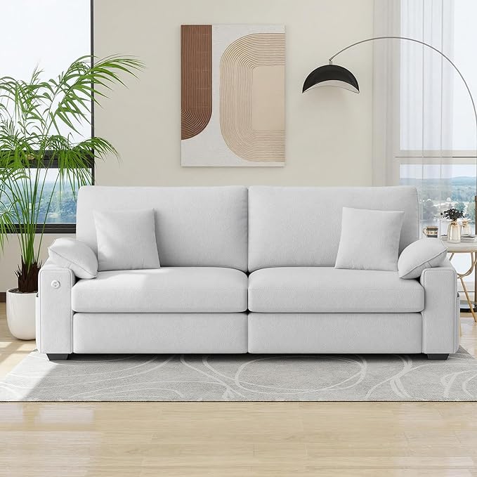 88.58" Modern Loveseat Couches for Living Room, Comfy Sofa with Deep Seat Couch, USB/Type-C Port, Side Storage, Removable Cover, Couches for Living Room Apartment, Light Grey