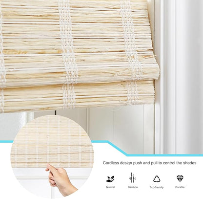 Motorized Bamboo Roman Shades, Motorized Blinds with Remote Compatible with Homekit, Alexa GoogleHome, Smart Wood Woven Shades for Indoor Windows, Customize, Shoregrass