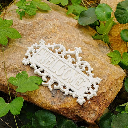 Sungmor Cast Iron Welcome Sign – Vintage Style Decorative Wall Plaque – Ornate Scroll Design for Porch, Entryway, Garden or Fence – Outdoor Wall Hanging Sign, Rustic Metal Home Decor