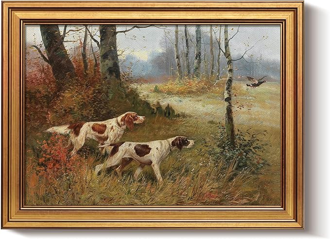 Bzstyleart Vintage Wall Art Decor for Living Room, Gold Framed Canvas Wall Art Home Decor Aesthetic, Cute Dog Artwork Animal Prints, Canvas Picture Print Artwork, 12 x 16 Inch