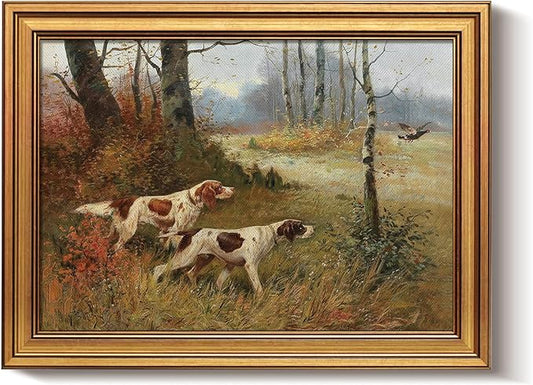 Bzstyleart Vintage Wall Art Decor for Living Room, Gold Framed Canvas Wall Art Home Decor Aesthetic, Cute Dog Artwork Animal Prints, Canvas Picture Print Artwork, 12 x 16 Inch