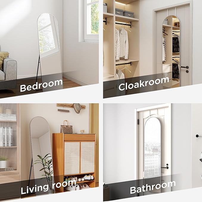 SCWF-GZ 57x16 Door Hanging Full Length Mirror, Floor Stand (Height 5.7ft just Body in1.3ft) / Wall Mounted Metal Frame Arch Dressing Mirrors for Bedroom Living Room 57 inch Silver