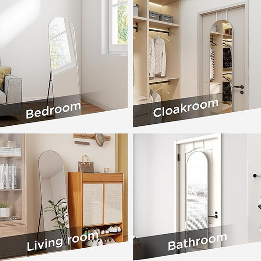 SCWF-GZ 57x16 Door Hanging Full Length Mirror, Floor Stand (Height 5.7ft just Body in1.3ft) / Wall Mounted Metal Frame Arch Dressing Mirrors for Bedroom Living Room 57 inch Silver
