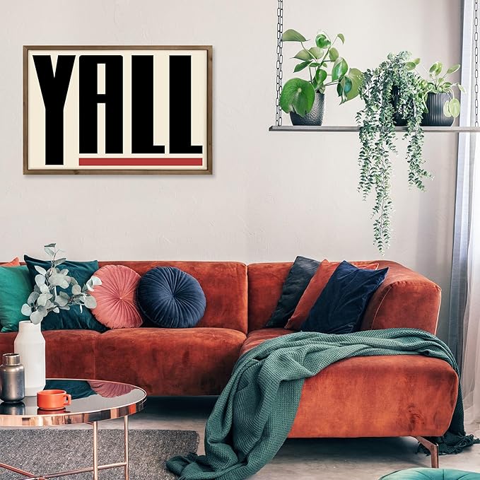 Western Wall Decor, 23.6x15.7 Inchs Wooden Yall Sign Cowboy Wall Art Framed, Southwestern Living Room Bedroom Bathroom Home Decorations