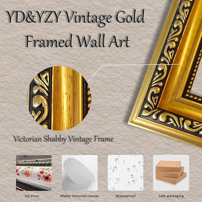 YD&YZY Gold Framed Funny Cat Wall Art Canvas Vintage Black Cat Wall Decor Van Gogh Sunflower Cute Animal Room Aesthetic Print Painting Picture Poster For Home Bedroom Dorm 12x16 inch Framed