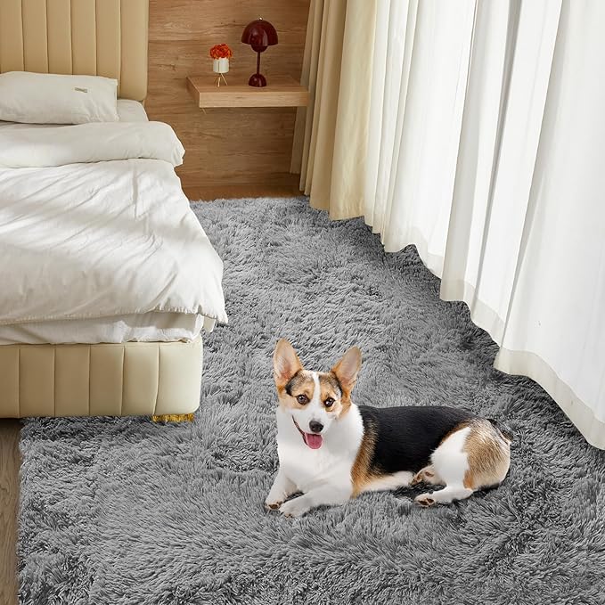 Ultra Soft Rug for Living Room, 8X10 Grey Fluffy Shag Area Rug for Bedroom, Modern Shaggy Carpets Fuzzy Rug for Teens Dorm Nursery Home Decor Aesthetic, Upgrade Anti-Skid Durable