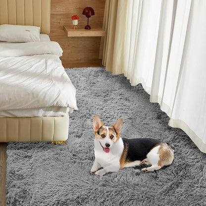 Ultra Soft Rug for Living Room, 9X12 Fluffy Shag Area Rug for Bedroom, Modern Shaggy Carpets Fuzzy Rug for Teens Dorm Nursery Home Decor Aesthetic, Upgrade Anti-Skid Durable, Grey