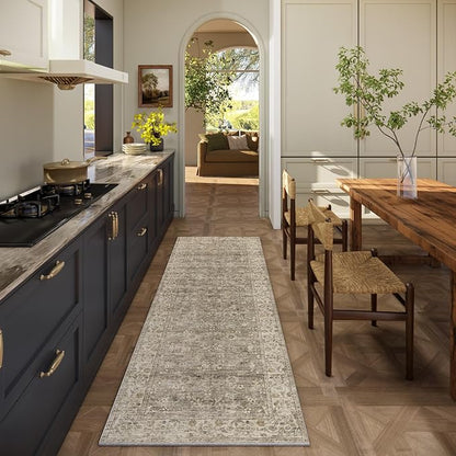 Washable Kitchen Rug Runners for Hallways: 2'6"x8' Bedroom Runner Rug Non Slip Low-Pile Stain Resistant Soft Indoor Floor Carpet Runner for Indoor Entryway Hallways Kitchen Laundry Room Farmhouse