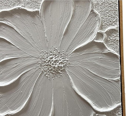 Boiee Art,24x36Inch Handmade Pure White Flower Framed Elegant Wall Art Textured Acrylic Canvas Artwork Abstract Floral Oil Paintings