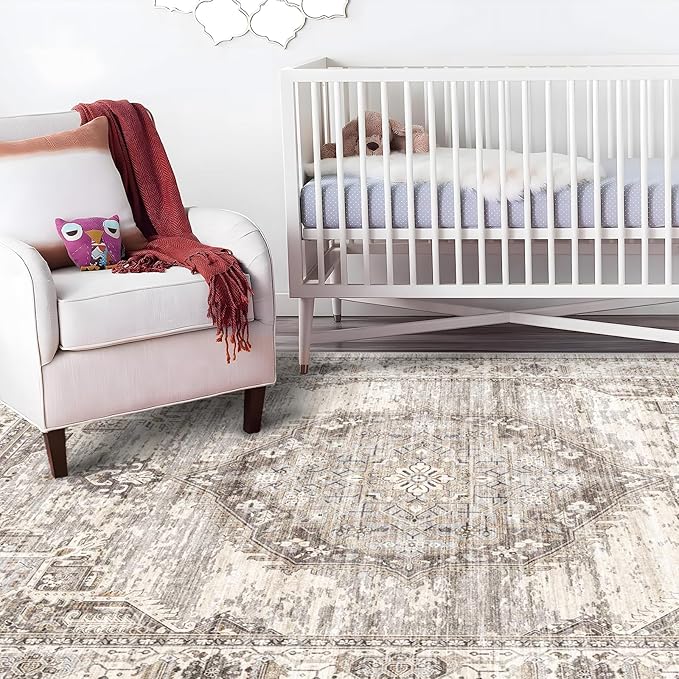 Area Rugs 10x14 Living Room: Machine Washable Rug - Soft Carpet for Bedroom - Stain Resistant Vintage Distressed Area Rug 10'x14' Beige