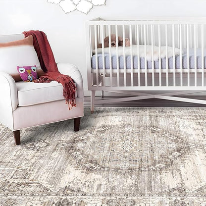 Area Rugs 10x14 Living Room: Machine Washable Rug - Soft Carpet for Bedroom - Stain Resistant Vintage Distressed Area Rug 10'x14' Beige