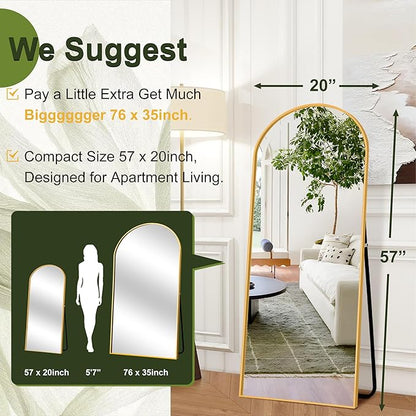 NicBex Arched Full Length Mirror with Stand, 57"x 20" Gold Full Body Mirror, Aluminum Alloy Frame Floor Mirror, Free Standing Mirror, Wall-Mounted, for Bedroom Living Room Dressing Room