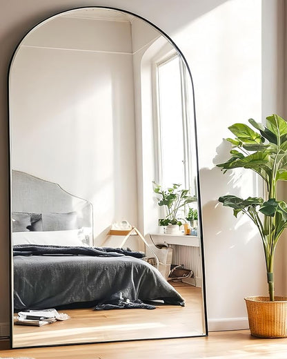 KOMCOTE Full Length Floor Mirror, 82x42 Inch Oversized Arched Standing Mirror in Black for Bedroom, Living Room, Dressing Room - Elegant Freestanding Leaning Mirror Decor