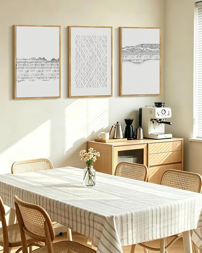 PHOPAGO Gray Abstract Framed Wall Art Large 16x24in Mid Century Minimalist Wooden Pastel Boho Wall Decor Modern Neutral Farmhouse Rustic Art Decor - Natural Framed
