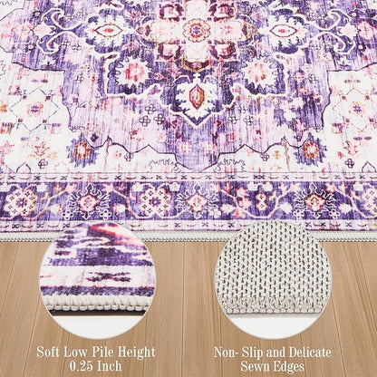 2x6 Rug Runners for Hallways Kitchen Runner Rug Non Slip Washable Long Runner Rugs with Rubber Backing Soft Vintage Carpet for Kitchen, Bedroom, Bathroom, Entryway, Purple