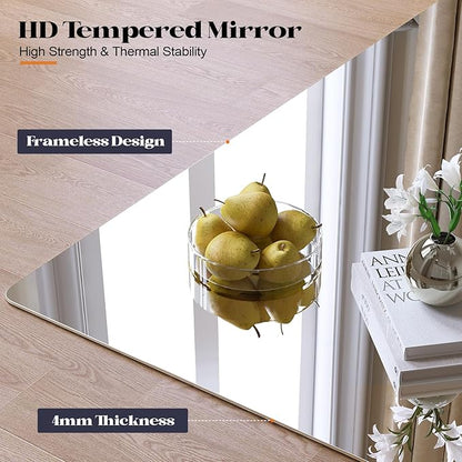 Frameless Mirror for Bathroom, 28"x32" Frameless Bathroom Mirrors for Over Sink, Large Tempered Glass Square Vanity Mirror, Bathroom Mirror for Living Room, Bedroom, Entryway