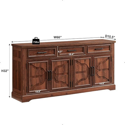 JXQTLINGMU TV Stand for TVs Up to 75", 66" Wide Entertainment Center with 4 Door & 3 Drawers, Media Console Table for Living Room, Brown