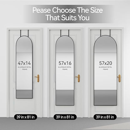 SCWF-GZ 57x16 Door Hanging Full Length Mirror, Floor Stand (Height 5.7ft just Body in1.3ft) / Wall Mounted Metal Frame Arch Dressing Mirrors for Bedroom Living Room 57 inch Black