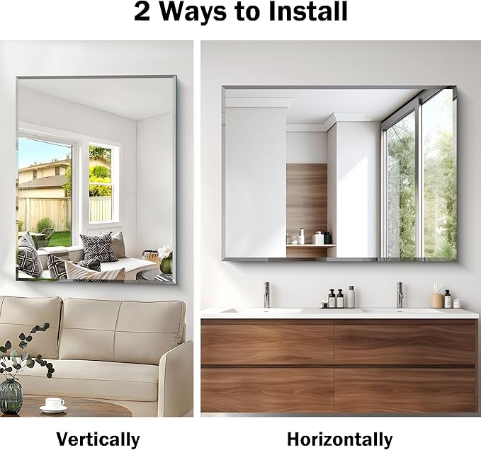 CILIBER Beveled Bathroom Mirror, 36x48 Large Bathroom Mirrors for Over Sink, 3mm Tempered Glass Beveled Frameless Vanity Mirror for Bathroom, Bedroom, Living Room and Entryway