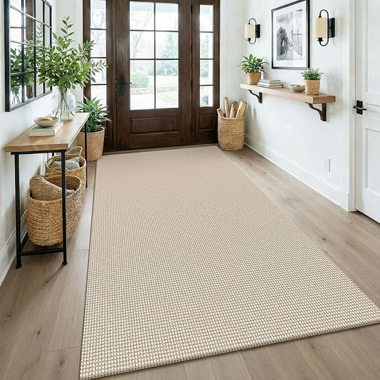 KOZYFLY Washable Area Rug 4x6 ft Non Slip Rubber Backed Living Room Rugs Braided Woven Cotton Kitchen Rugs Indoor Outdoor Entryway Rug for Dining Living Room Bedroom, Ivory/Camel/Brown
