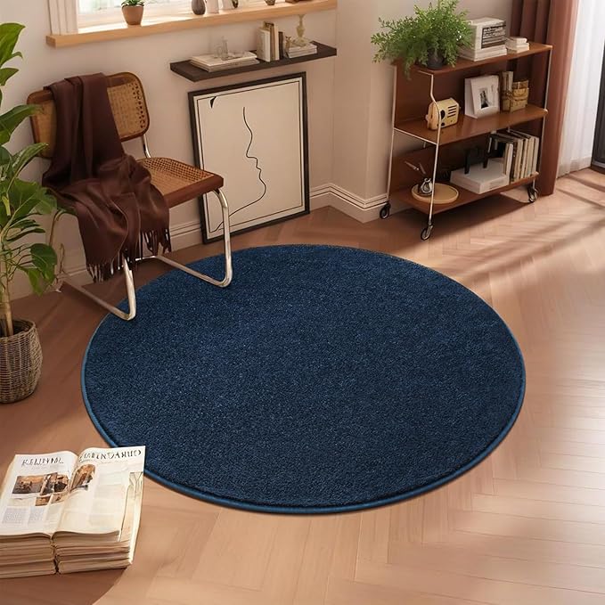 5x5 Feet Round Area Rugs for Living Room Bedroom, Ultra Soft Navy Blue Memory Foam Modern Indoor Circle Carpet, Non-Slip Comfy Washable Circular Rug for Boys Girls Nursery Room Home Decor