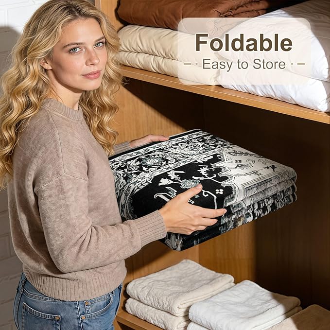 10x14 Washable Area Rugs for Living Room: Non Slip Vintage Black Rug, Large Soft Stain Resistant Indoor Floor Carpets for Bedroom Dining Room Nursery Home Office Kid & Pet Friendly