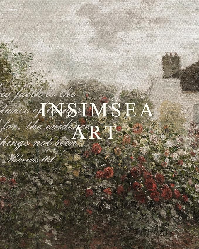 InSimSea 36x54 Extra Large Canvas Scroll Wall Art, Faith in Garden Bible Verse Religious Decor, Inspirational Pastoral Rose Bush Oil Painting for Living Room, Prayer Room, Church