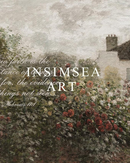InSimSea 36x54 Extra Large Canvas Scroll Wall Art, Faith in Garden Bible Verse Religious Decor, Inspirational Pastoral Rose Bush Oil Painting for Living Room, Prayer Room, Church