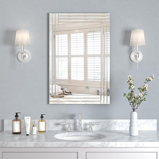 Decorative Accent Mirror-28 x20 Sliver Rectangle Wall Mirrors, Art Mirror for Wall with Glass Frame for Living Room, Dining Room, Bedroom, Bathroom and Entryway