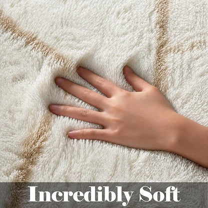 ONASAR Large Area Rugs for Living Room, 7x10 White and Beige Bedroom Rug, Geometric Boho Soft Plush Shaggy Fuzzy Floor Carpet Mat for Nursery Kids Girls Boys Teen Dorm Home Decor