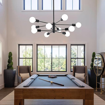 RUIYEY Modern Sputnik Chandeliers Light, 10-Light Black Chandeliers for Dining Room, E26 Height Adjustable Chandelier Ceiling Lighting Fixture for Farmhouse Kitchen Island Living Room Foyer
