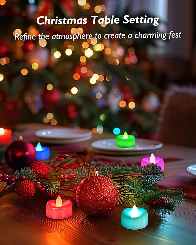 merrynights Flameless Candles, 12-Pack Color Changing Tea Lights Candles Battery Operated, Long-Lasting 200+ Hours Flameless Tealight Candles for Halloween Christmas Holiday Decor, 1.5'' D X 1.25'' H