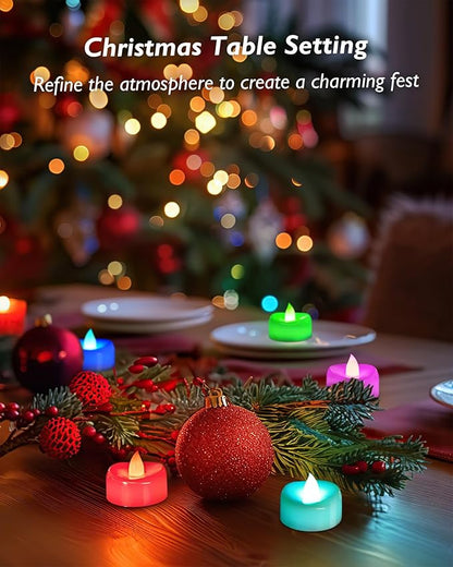 merrynights Flameless Candles, 12-Pack Color Changing Tea Lights Candles Battery Operated, Long-Lasting 200+ Hours Flameless Tealight Candles for Halloween Christmas Holiday Decor, 1.5'' D X 1.25'' H