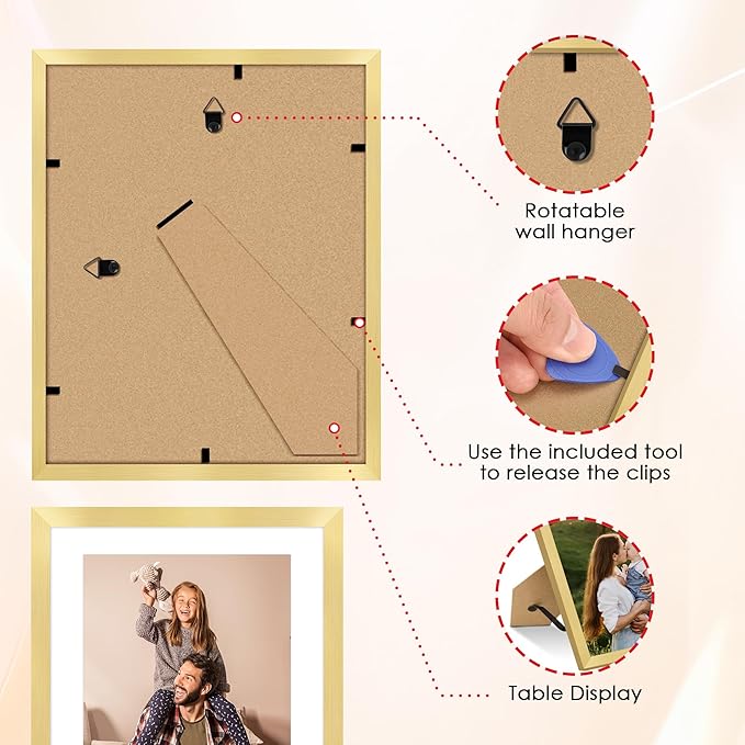FIXSMITH 10 Pack Picture Frames Collage Wall Decor for Mounting or Tabletop Display, Gallery Wall Frame Set with Two 8x10 Gold Frames, Four 5x7 and Four 4x6 Frames, Multi-Pack Photo Frame Set