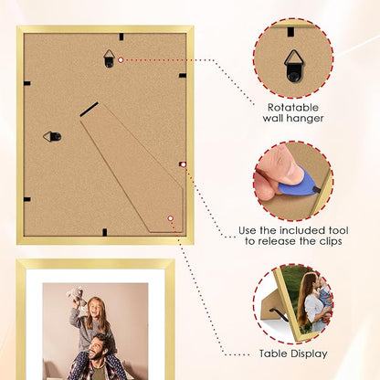 FIXSMITH 10 Pack Picture Frames Collage Wall Decor for Mounting or Tabletop Display, Gallery Wall Frame Set with Two 8x10 Gold Frames, Four 5x7 and Four 4x6 Frames, Multi-Pack Photo Frame Set