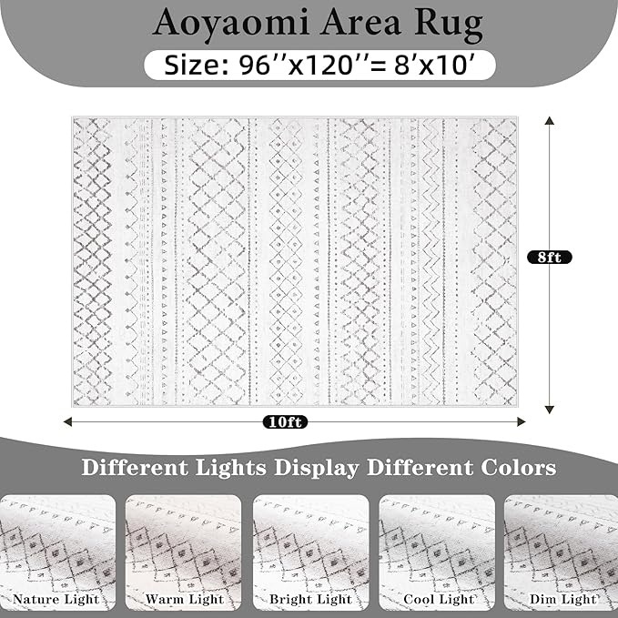 Area Rug Living Room Rugs 8x10 - Large Soft Boho Geometric Rug, Non-Slip Foldable Washable Rugs Non Shedding Morden Indoor Floor Carpet for Bedroom Office Dining Room (Dark Grey,8' x 10')